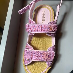 Chanel Sandals Dad Pink Tweed, Size 41